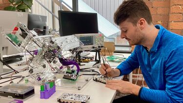 Thomas testing voltage overshoots from turning on the Near-Field Communication chips within a MOPO battery