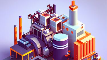 Isometric cartoon factory