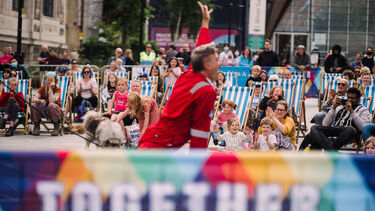 Performer and crowd at Together in the Square festival