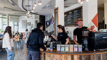 Interior shot of Jessop Cafe till and coffee service area