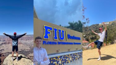 Chris Young looking over a cliff, outside Florida International University and by the Hollywood sign.
