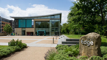A photograph of the edge building, take from a long distance.