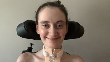 Gemma at home with her trachy