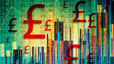 Economics graphic of graphs and pound signs