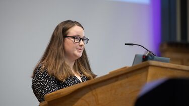 Jenni Blundell giving a speech at prize giving