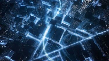 Birds eye view of a city at night