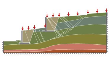 A simulation of retaining wall failure, wosing a 2D section and the failure mechanism