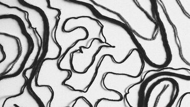 Black and white image of wool arranged in a swirly design