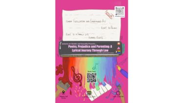 Poster which reads: Poetry, Prejudice and Parenting: A Lyrical Journey Through Law