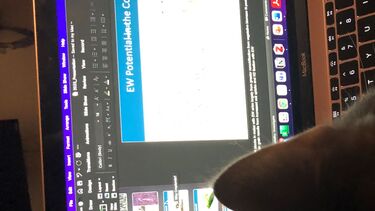 Spoons the cat inspecting Megan's LC3M Annual Meeting presentation