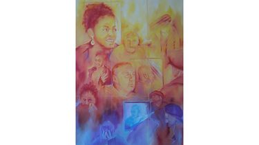 Artistic interpretation of two women and one man and their emotional reaction to having dentures