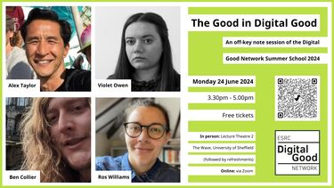 Poster reads: The Good in Digital Good, an off-key note session of the Digital Good Network Summer School 2024