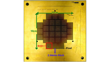 Image of a pixelated anode Printed Circuit Board (PCB) 