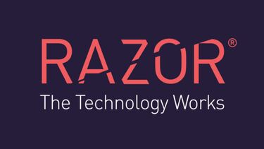 Black logo with red writing saying "Razor - The Technology Works"
