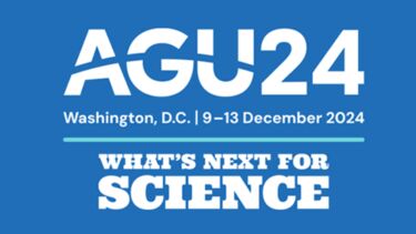 An image showing white text on a plain blue background reading AGU24 Washington DC 9-13 December - What's next for science