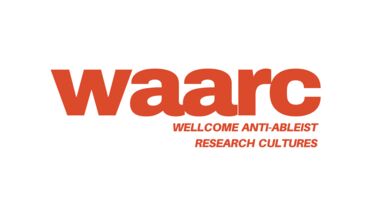 Logo of WAARC: Welcome Anti-ableist Research Cultures in a burnt orange font on a white background.