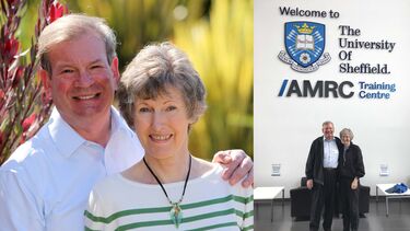Dr Graham and Mrs Brenda Siddall in their garden and on a visit to the AMRC