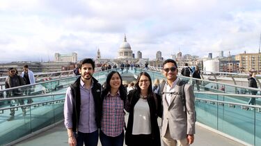 Jaime Gastelum, plus MBA peers, in London. St Paul's Cathedral is in the background.