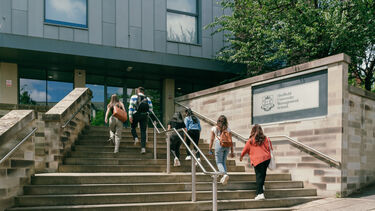 Students entering building