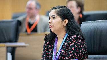 Management School PGR student at a conference lecture
