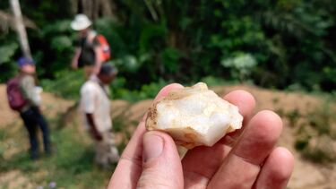 A close up of the remains of a stone tool which humans used 150,000 years ago