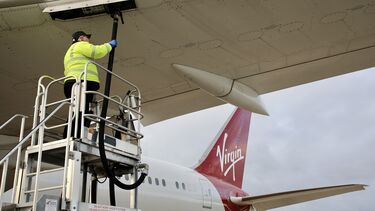A Virgin Atlantic plane being fuelled before take off