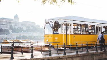 A yellow tram in Lisbon
