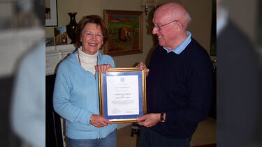 Bill and Julia Walsh with their donor certificate