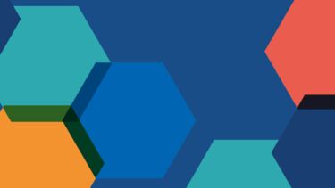 A series of multicoloured hexagons on a dark blue background