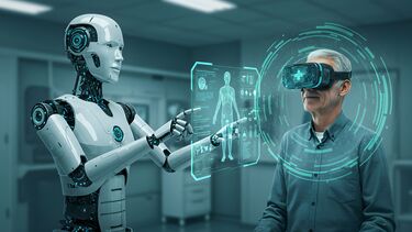 Humanoid robot in modern laboratory