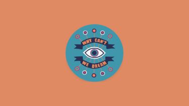blue and orange logo, centred on an orange backgruond, of the why can't we dream project. 