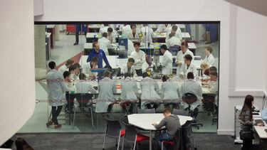 Students studying in one of the labs in The Diamond