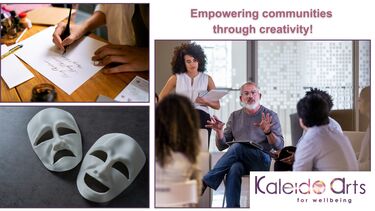 Poster card image for different creative workshops with text 'empowering communities through creativity'