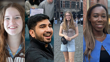 Composite image of four students who've all benefited from alumni support - Jemima, Ahmed, Ella, Tia