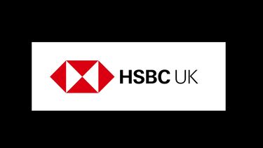 HSBC UK LOGO WITH RED SQUARES AND BLACK BACKGROUND