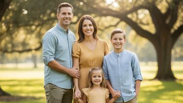 Young white family with father, mother, son and daughter