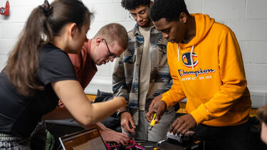 Aerospace engineering students at work