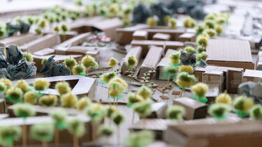 Landscape architecture model with courtyard and trees