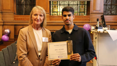 Placement Year Awards 2025 winner Kris Kothari with Helen Smith