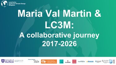 White text on a background of the blue-green LC3M globe logo with research partners' logos along the bottom