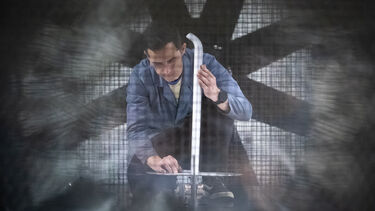 Engineer in a wind tunnel