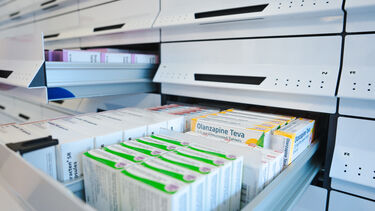 Boxes of medication in the Pharmacy dispensary