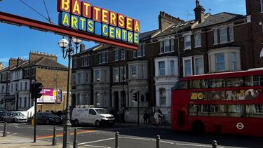 A sunny street outside Battersea Arts Centre, London