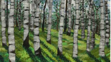 Picture made of felt of trees in wood