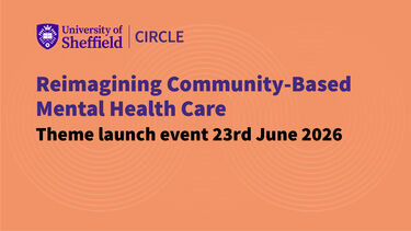 Text: "Reimagining Community-Based Mental Health Care research theme launch event 23rd June 2026