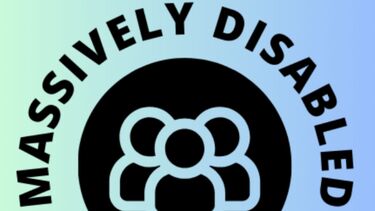 Logo of podcast with people icon in black circle with text 'Massively Disabled' round the top