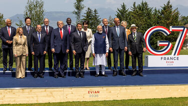 Leaders of the G7 Summit pose for an official photograph