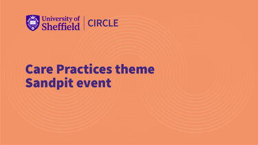 Text: "Care Practices theme Sandpit event"