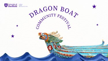 Image of a dragon boat on water colour style waves