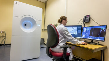 Image of a scientist sat at a computer